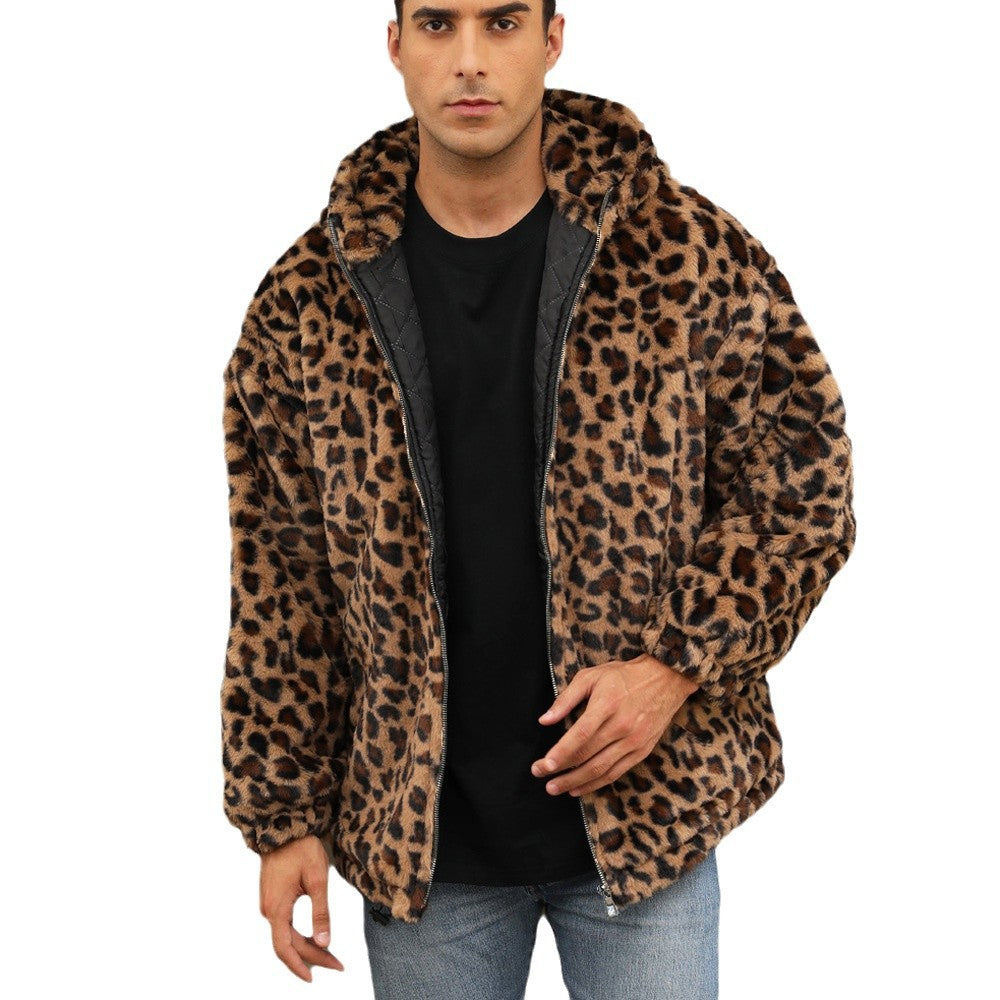 Men's Cozy Fleece Jacket In Leopard Pattern Dulcira