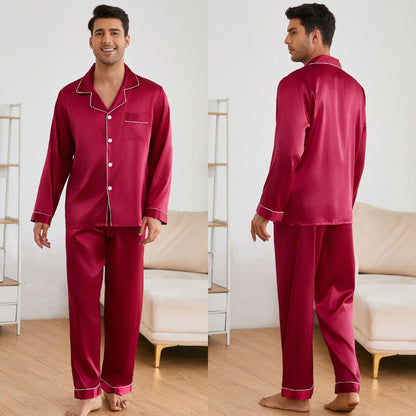 Men's Satin Pajama Set with Classic Collar and Elegant Contrast Seams Dulcira