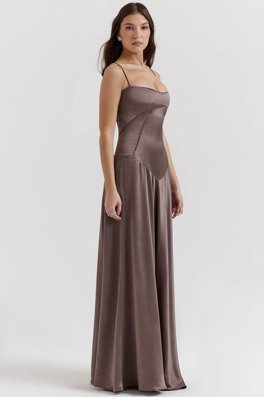 Dulcira | Evening Dress Satin Shine Spaghetti Straps Backless Slim Cut Elegant Dress