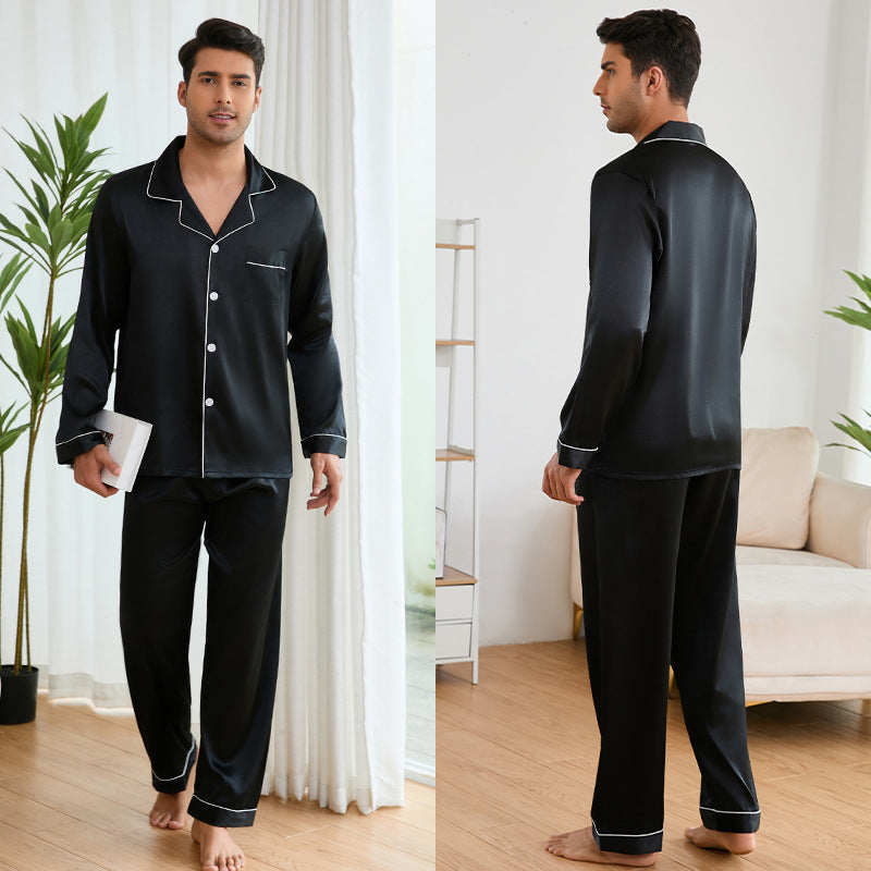 Men's Satin Pajama Set with Classic Collar and Elegant Contrast Seams Dulcira