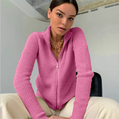 Dulcira | Women's Cardigan with High Collar and Innovative Zipper
