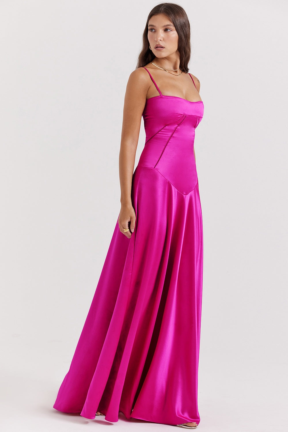 Dulcira | Evening Dress Satin Shine Spaghetti Straps Backless Slim Cut Elegant Dress