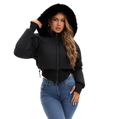 Dulcira | Women's cropped down jacket with detachable hood and faux fur trim