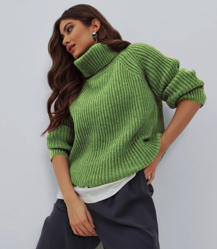 Dulcira | Women's Knitted Sweater with High Collar and Honeycomb Texture