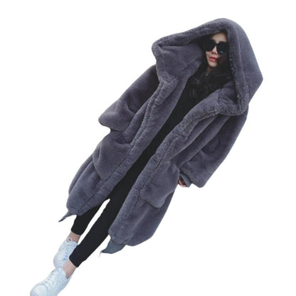 Dulcira | Ladies Oversized Faux Fur Coat with Hood and Pockets