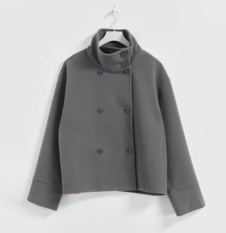 Dulcira | Women's Fashion Cropped Jacket with High Collar and Double Button Placket