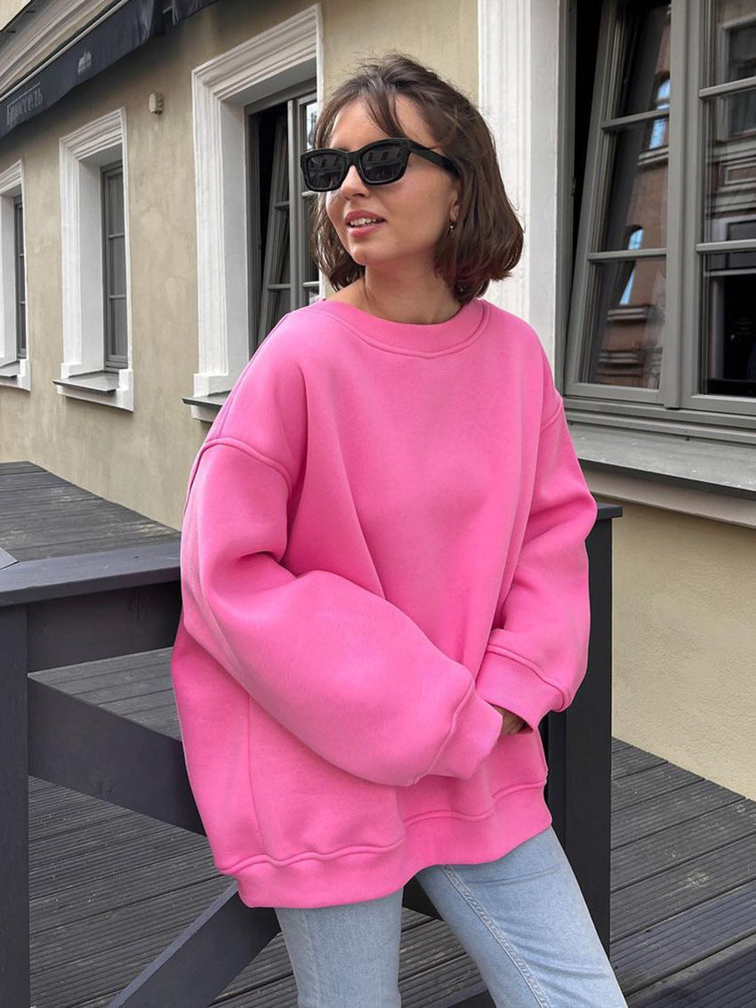 Women's Oversized Sweatshirt with Dropped Shoulder and Soft Fleece Fabric Dulcira