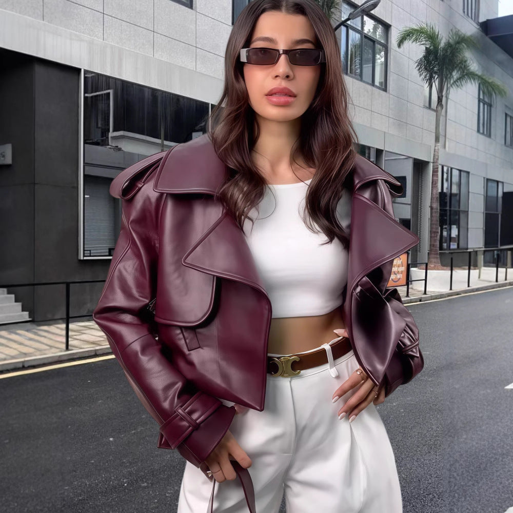 Dulcira | Women's oversized faux leather jacket with statement cuffs