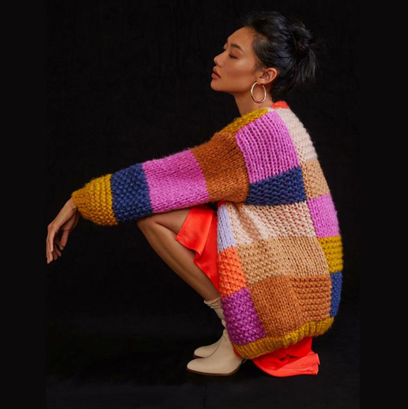 Dulcira | Women's Chunky Knit Cardigan with Colorful Patchwork Design
