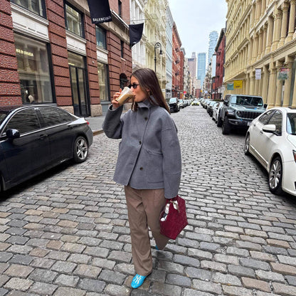 Dulcira | Women Oversized Wool Jacket with Unusual Cut and Practical Pockets