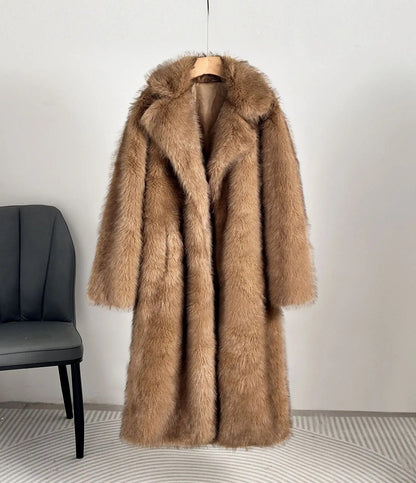 Ladies Elegant Fur Coat with Large Pockets Dulcira