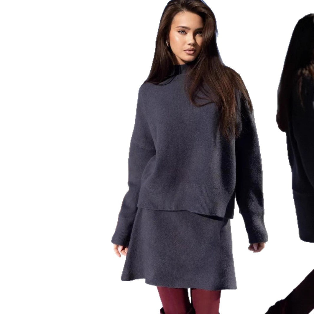 Dulcira | Women cozy knitted ensemble with high-neck design and flared skirt
