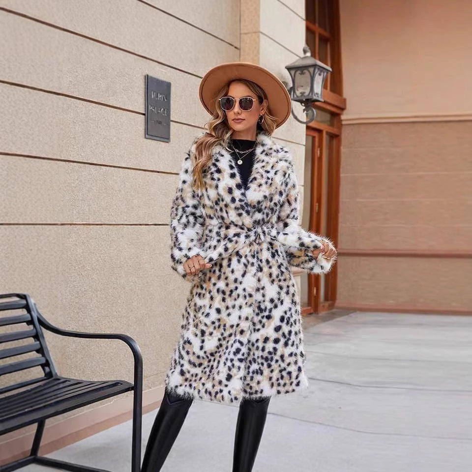 Women's Cozy Leo Coat with Belt and Collar
