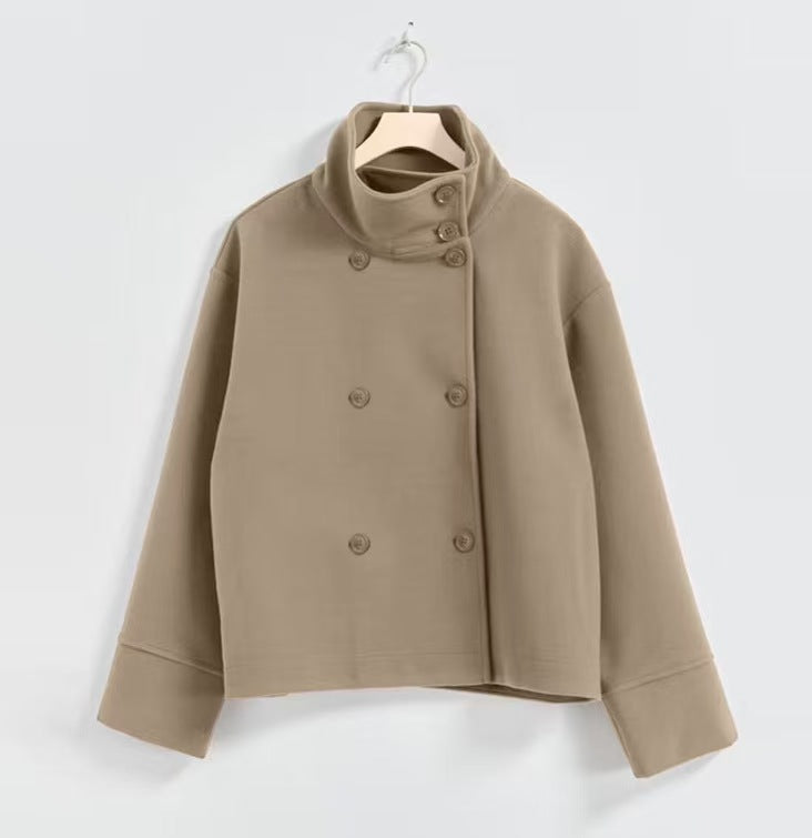 Dulcira | Women's Fashion Cropped Jacket with High Collar and Double Button Placket