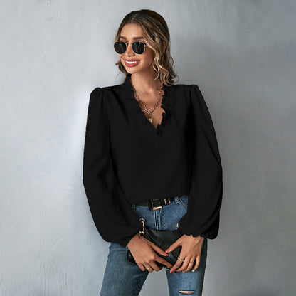 Women's Blouse with Voluminous Sleeves and Elegant Ruffle Decoration Dulcira