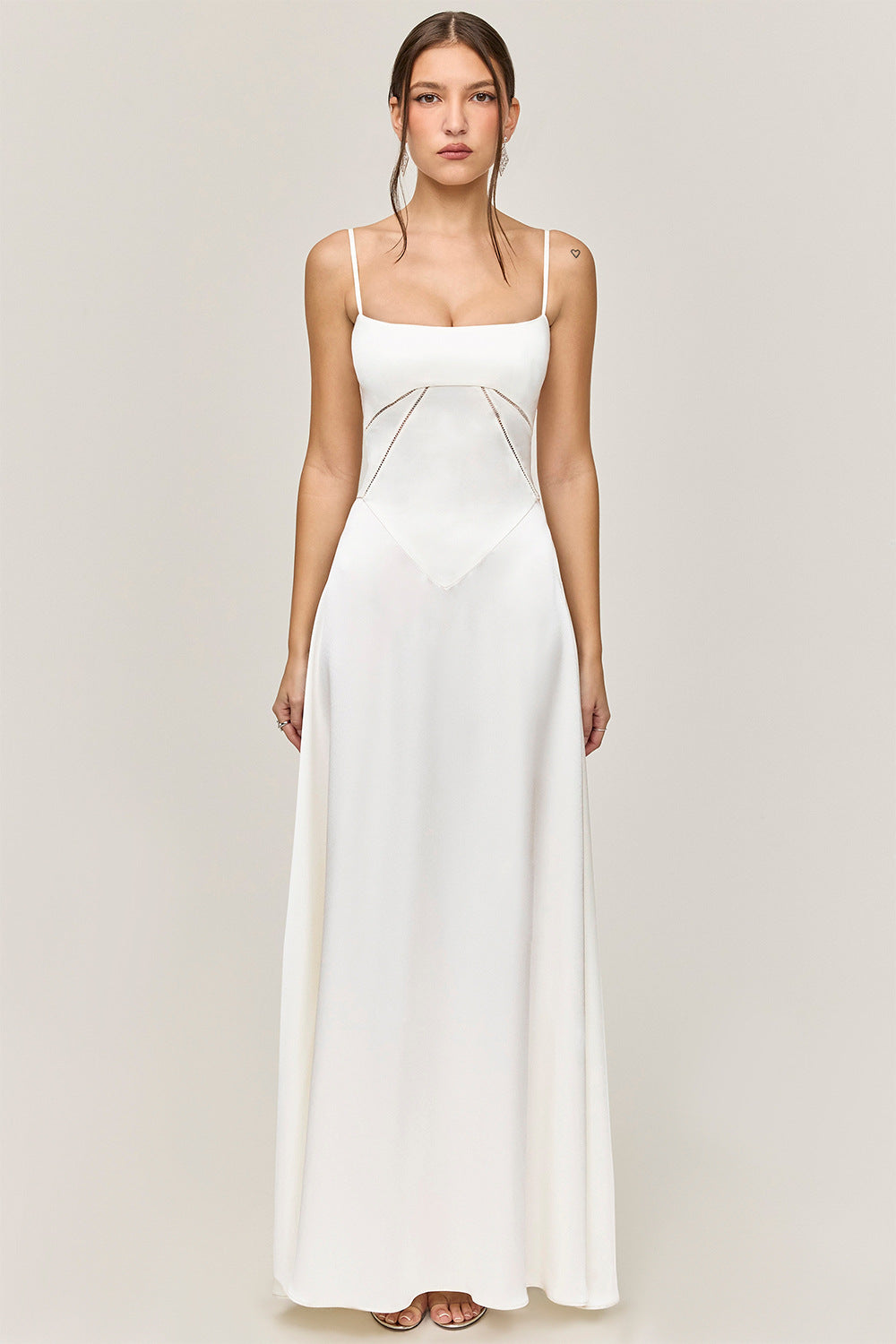 Dulcira | Evening Dress Satin Shine Spaghetti Straps Backless Slim Cut Elegant Dress