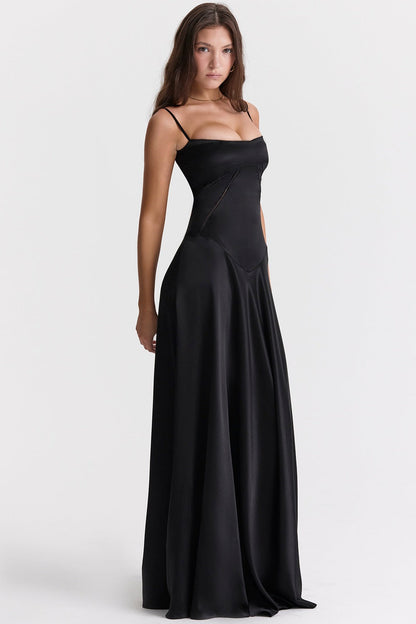 Dulcira | Evening Dress Satin Shine Spaghetti Straps Backless Slim Cut Elegant Dress