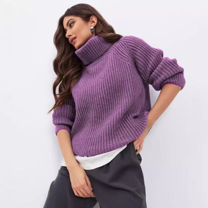 Dulcira | Women's Knitted Sweater with High Collar and Honeycomb Texture
