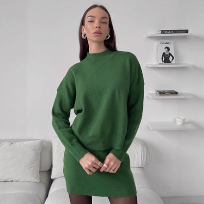 Dulcira | Women cozy knitted ensemble with high-neck design and flared skirt