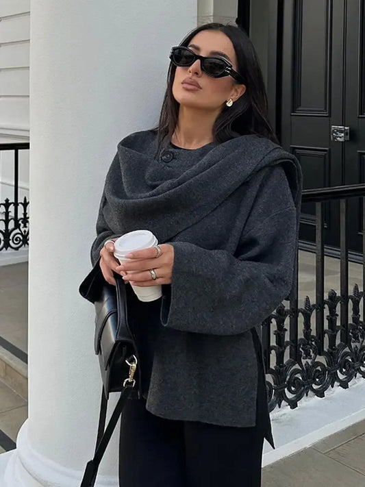 Dulcira | Knit Cape Coat with Scarf