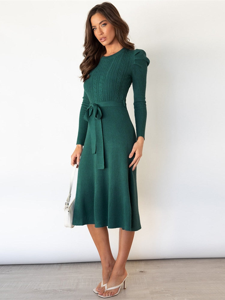 Dulcira | Knitted Midi Dress with Round Neckline