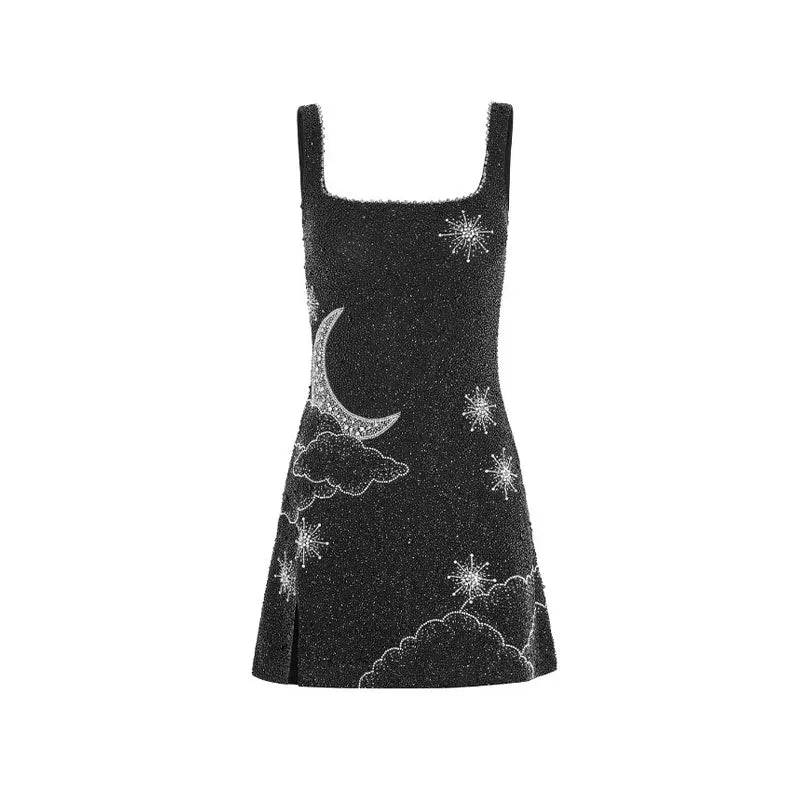 Dulcira | Celestial Sparkle Mini Dress Party Dress with Moon and Star Decoration