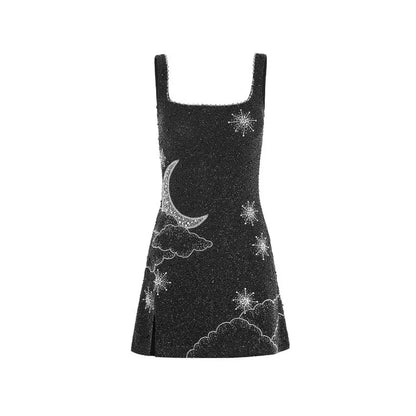 Dulcira | Celestial Sparkle Mini Dress Party Dress with Moon and Star Decoration
