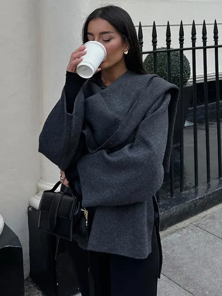 Dulcira | Knit Cape Coat with Scarf
