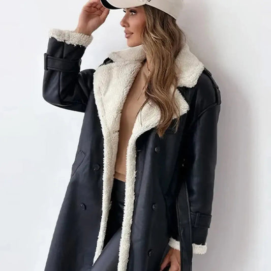 Dulcira | Long Classic Jacket with Fleece Lining and Teddy Collar