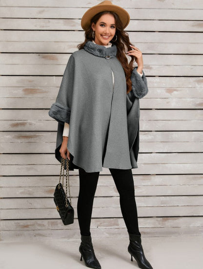 Dulcira | Mid-Length Poncho Coat Women Irregular Buttons Batwing Sleeves Women Elegant Casual Oversized Jacket
