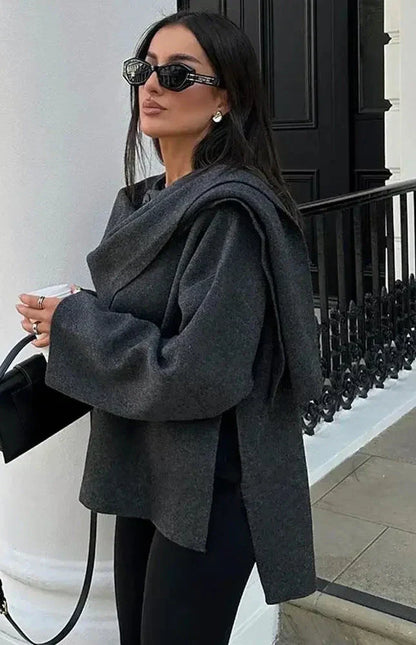 Dulcira | Knit Cape Coat with Scarf