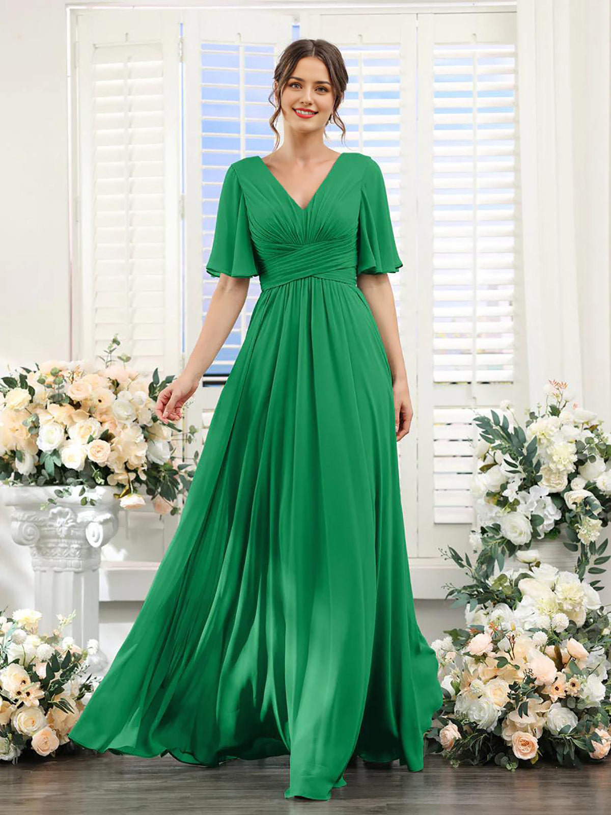 Dulcira | Flowing V Neck Chiffon Dress for Women
