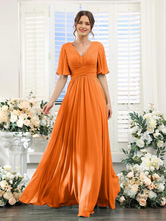 Dulcira | Flowing V Neck Chiffon Dress for Women
