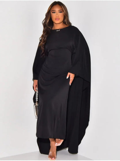 Dulcira | Elegant Maxi Dress with Round Neckline & Wide Sleeves – Women's Evening Dress with High Waist Long Dress for Festive Occasions