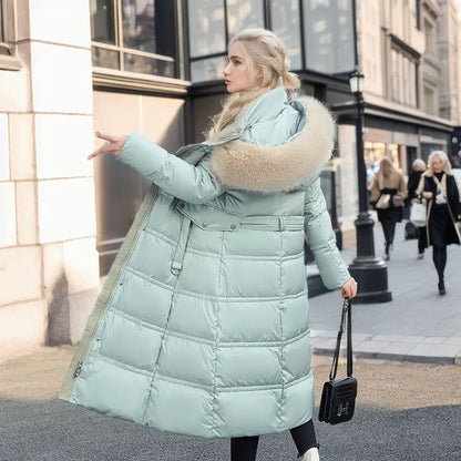 Dulcira | Women's Long Winter Coat with Fur Hood and Belt