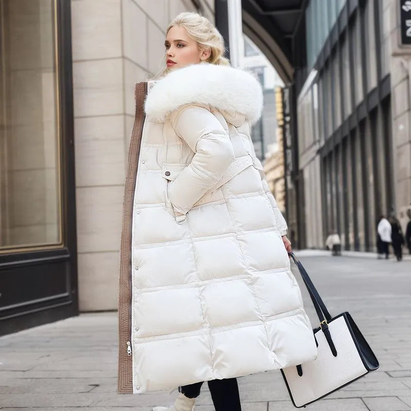 Dulcira | Women's Long Winter Coat with Fur Hood and Belt