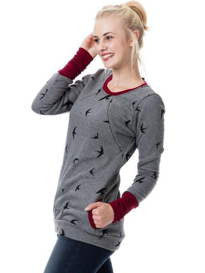 Dulcira | Maternity Chaps Nurse Sweatshirts Floral Print Bags Zipper Nursing Clothing