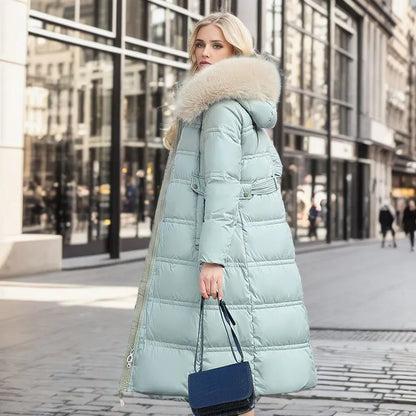 Dulcira | Women's Long Winter Coat with Fur Hood and Belt