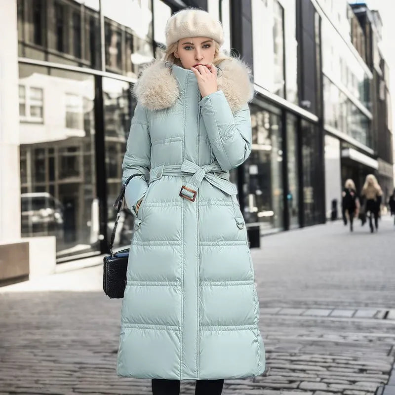 Dulcira | Women's Long Winter Coat with Fur Hood and Belt