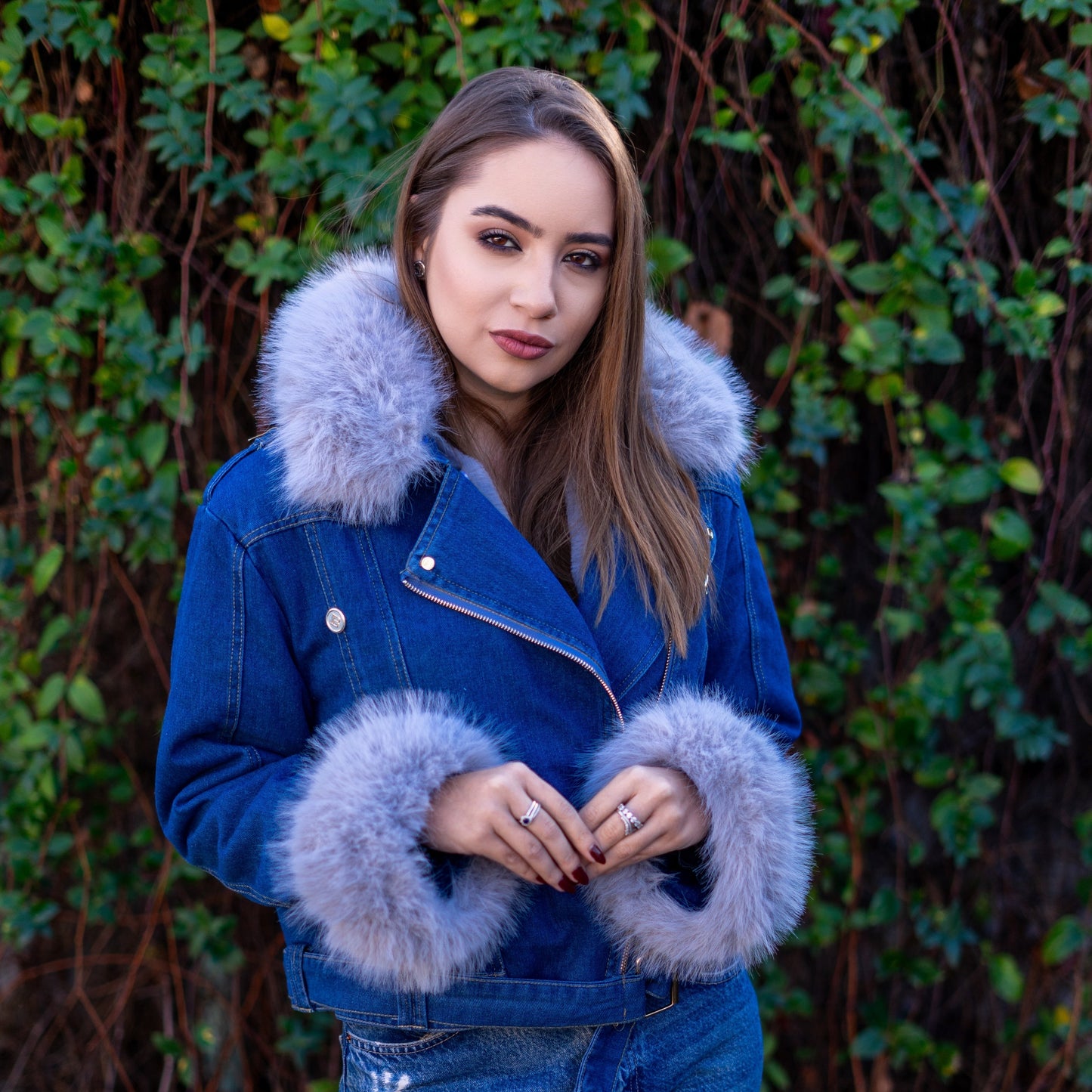 Dulcira | Denim Jacket with Faux Fur Collar