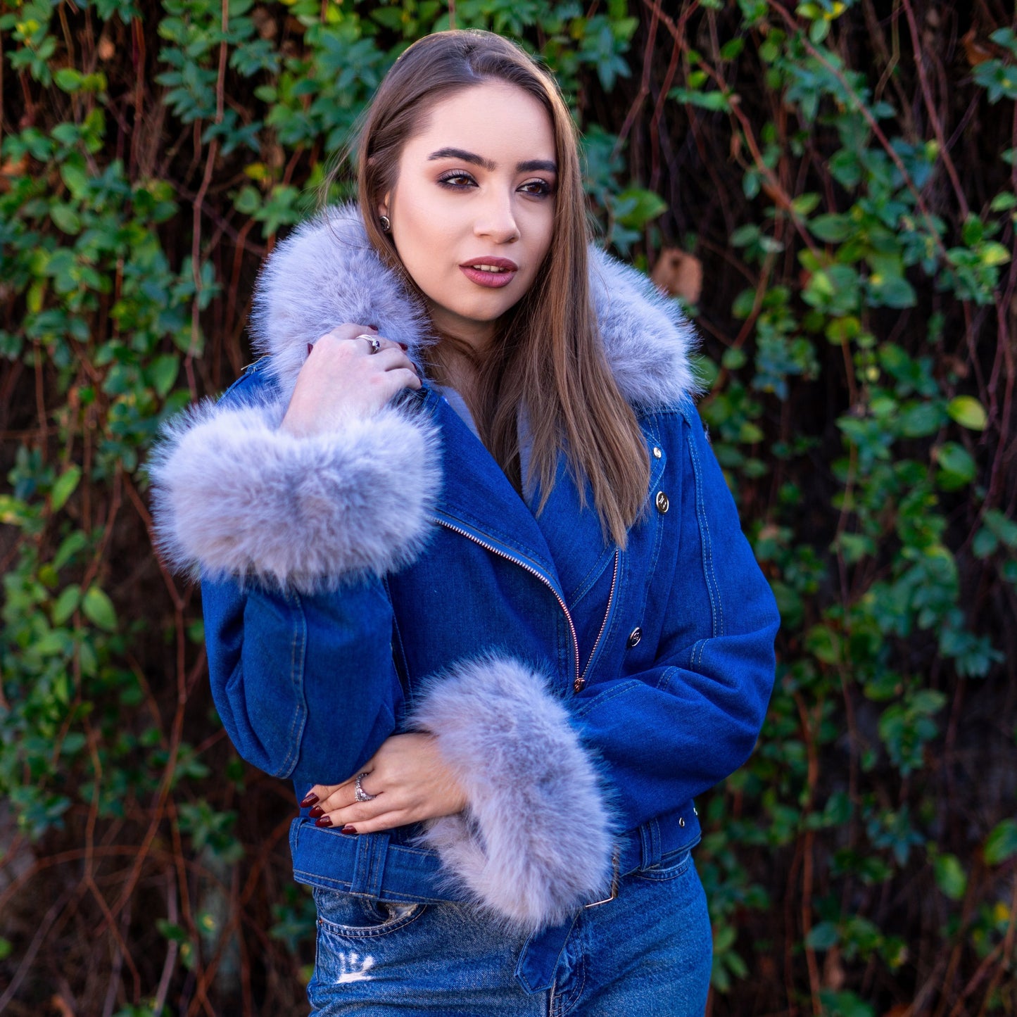 Dulcira | Denim Jacket with Faux Fur Collar