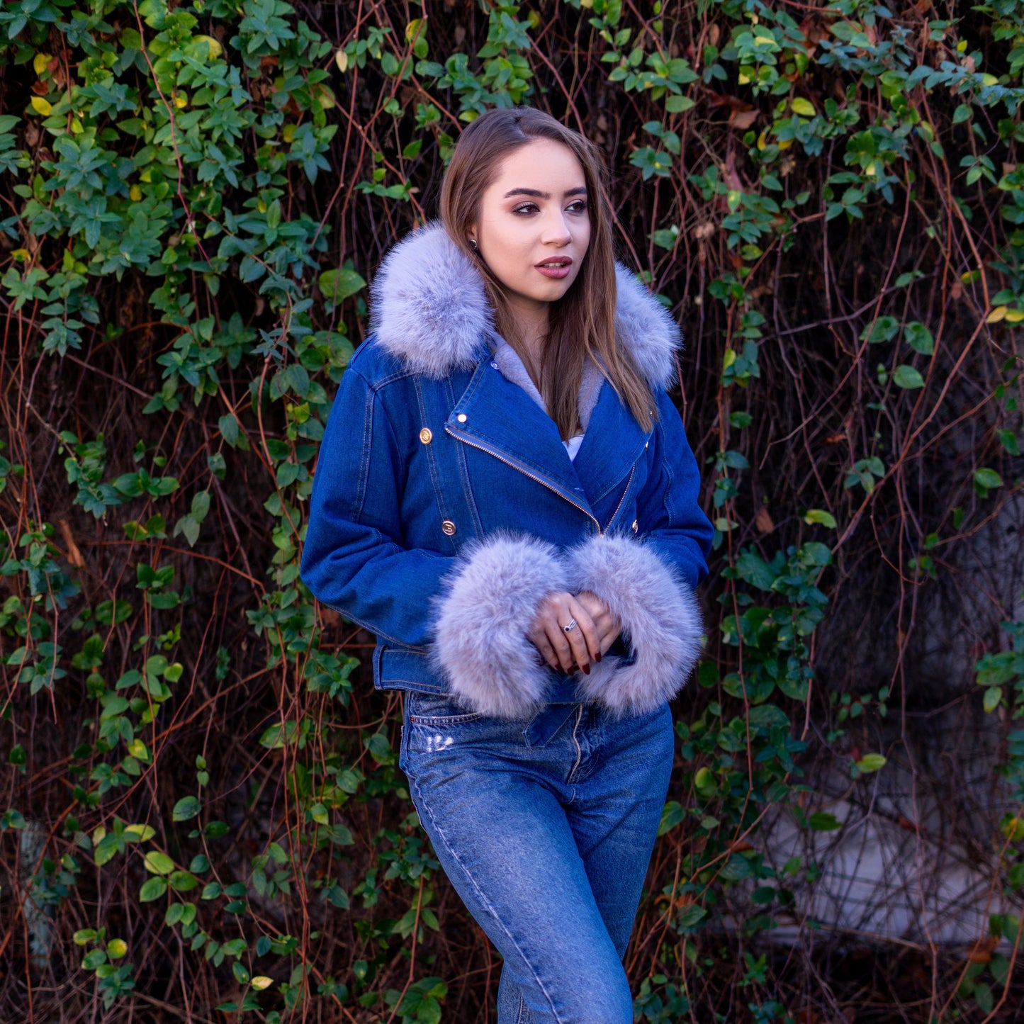 Dulcira | Denim Jacket with Faux Fur Collar