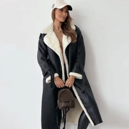 Dulcira | Long Shearling Lined Trench Coat Stylish Double-Breasted Winter Coat
