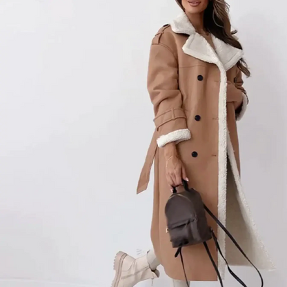 Dulcira | Long Shearling Lined Trench Coat Stylish Double-Breasted Winter Coat